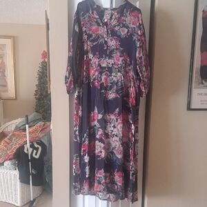Johnny Was Abigail Navy and Pink Floral Maxi Dress